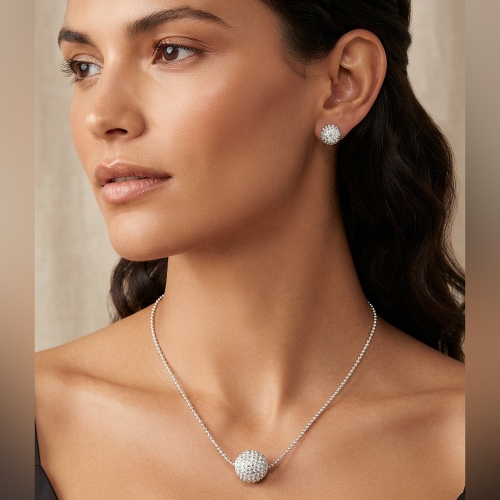Avon | NIB silver plated necklace and earrings with rhinestones